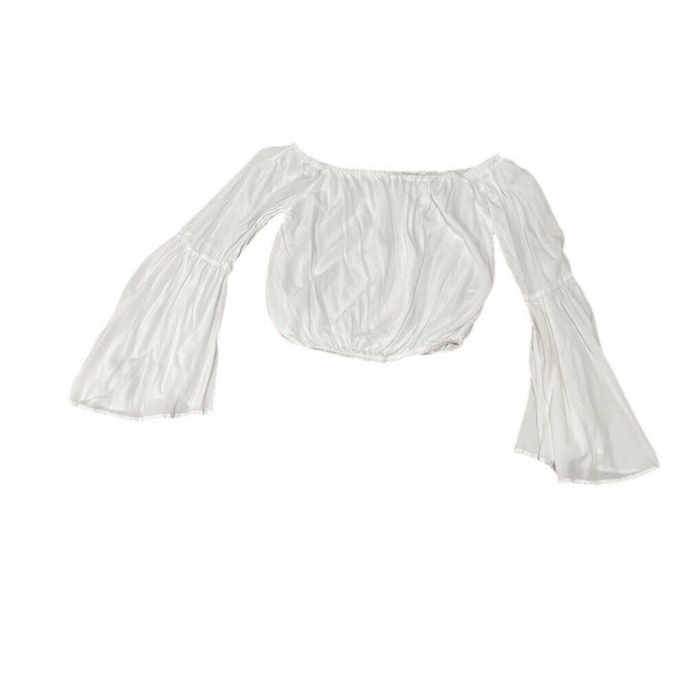 Kellie Blouse Womens Size M White Off Shoulder Cropped Bell Sleeve Boho